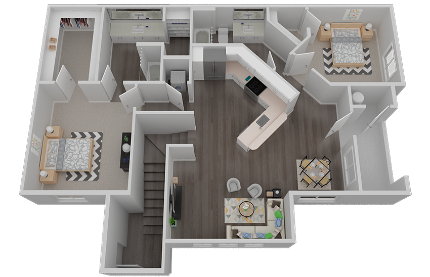 Floor plan for 2 beds, 2 baths, 1231 sqft